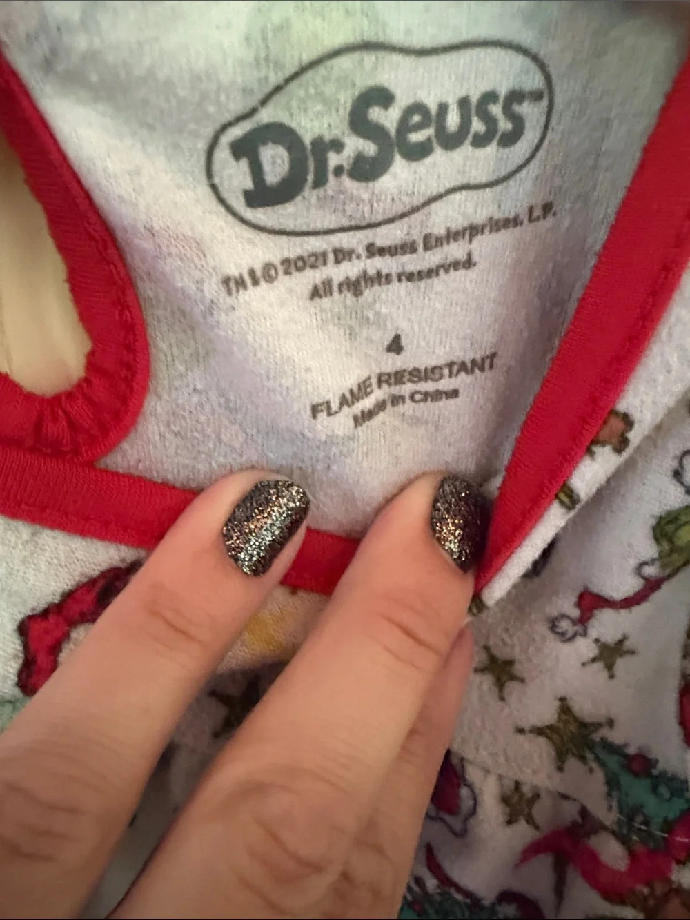 Dr. Seuss white nightgown with the grinch